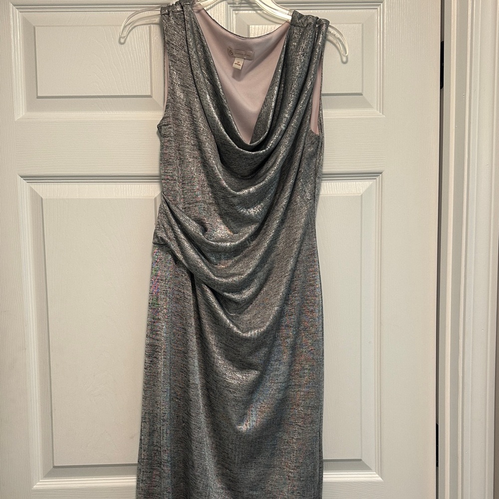 Dress Barn Silver Draped Midi Dress